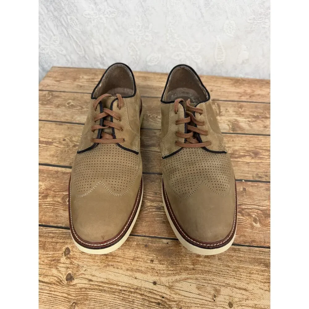 J.Murphy Johnston & Murphy Men Tan Nubuck Perforated Derby Shoes Lace Size 10.5